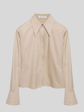 Anine Bing Tiffany Button Front Shirt SZ XS Tan Designer Minimalist Luxury EUC